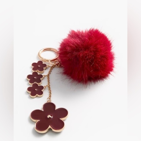 Accessories - Plush Pom Pom Flower Keychain - Wine